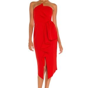 Elliat Red Reception Strapless Midi Dress
